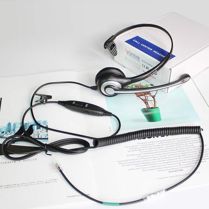 Wantek Telephone Headset Mono with Noise Cancelling Microphone, Volume Control, Call Center Headphones for Landline Phones ShoreTel Polycom NEC Nortel Norstar Meridian Siemens ROLM(F600S2)