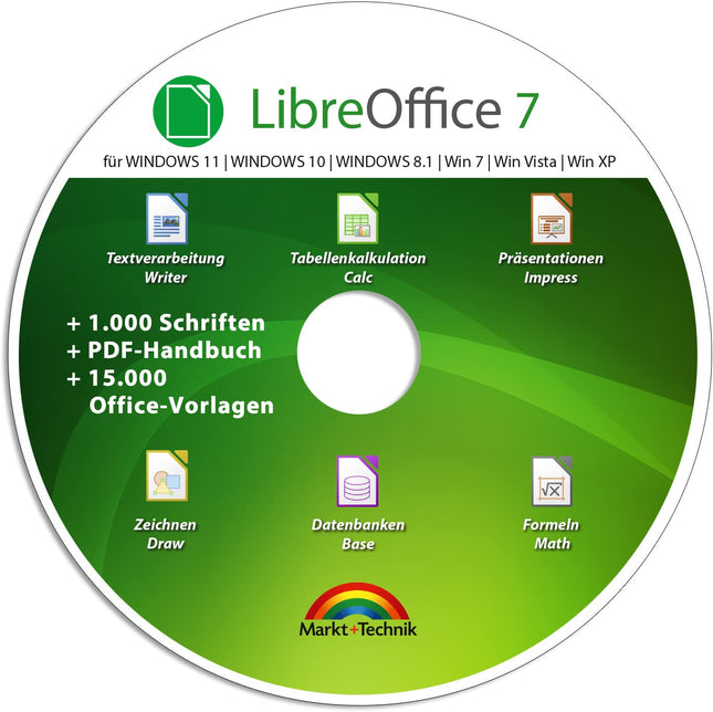 Libre Office Suite 2025 – ühildub Wordi, Exceli ja PowerPointiga – sisaldab 1000 fonti ja PDF-kasutusjuhendit operatsioonisüsteemidele Windows 11, 10, 8.1, 7