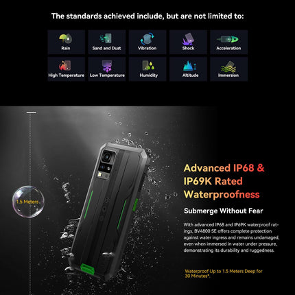 Blackview Android 15 Outdoor Smartphone Unlocked BV4800SE, 12GB+64GB(2TB Expansion), 6.56'' HD+, 16MP+8MP Camera, Dual-SIM Waterproof Shockproof IP68 Smartphone, Glove Mode, GPS NFC Orange