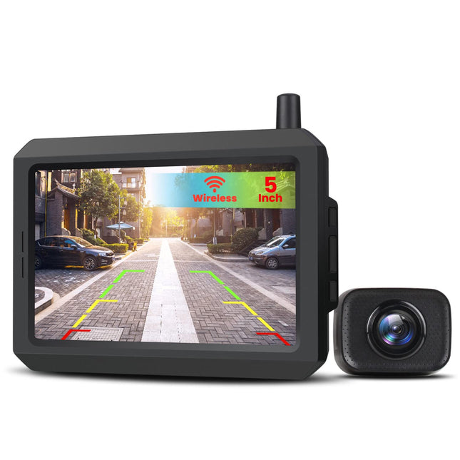 AUTO-VOX W7 5" LCD juhtmevaba digitaalne tahavaatekaamera komplekt, sisseehitatud raadiosaatjaga, juhtmevaba parkimisabi, veekindel IP68 öönägemisvõime