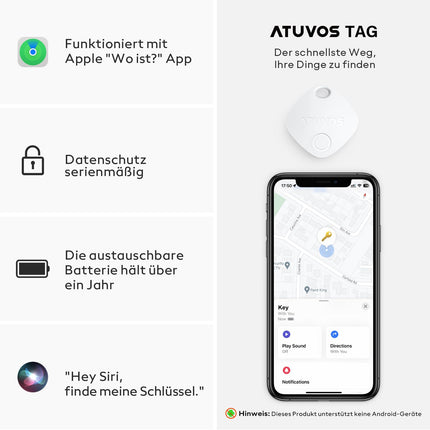 ATUVOS Air Tag võtmeotsija 2 tk pakis, nutikas jälgija, mis ühildub Apple Find My rakendusega (ainult iOS, Android ei ole toetatud), Bluetooth-võtmeotsija pagasi/kohvrite/kottide jaoks, vahetatav aku
