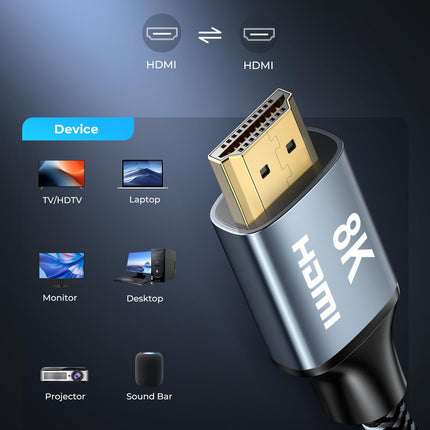CABNEER 8K HDMI 2.1 kaabel 6m, HDMI kaabel kiire 48Gbps 8K@60Hz 4K@120Hz 2.2/2.3 Dolby eARC HDCP HDR jaoks, ühildub HDTV, sülearvuti, PS5 Switchi jne.