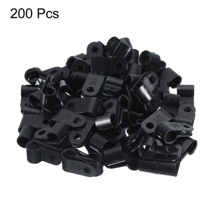 sourcing map R-Type Cable Clips, 6.4 mm, 0.25 inch, Cable Clip, Cable Organizer, Cable Clips, Black, for Wire Management, 200 Pieces