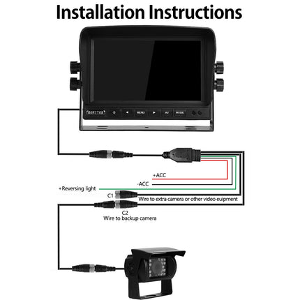 Dual Rear View Camera Kit with 7" TFT LCD Car Monitor &amp; Two 170° Wide-Angle Rear View Cameras, IP68 Waterproof, 18 IR Night Vision, for Truck/Trailer/Bus/Van/Agriculture (12-24 Volt)