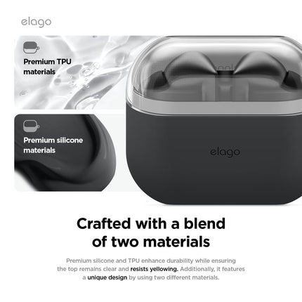 elago Compatible with Samsung Galaxy Buds 3 Case &amp; Galaxy Buds 3 Pro Case, Duo Case with Carabiner, Premium Silicone + TPU Case, Wireless Charging, Earphone Accessories, for Men, for Women (Black)