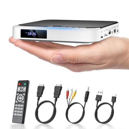 Mini DVD-mängija HDMI-ga, DESOBRY väike DVD-mängija telerile, 1080P HD kompaktne DVD-mängija nutitelerile, kõigi regioonide vaba ühendus, CD-DVD-mängija AV-väljundiga
