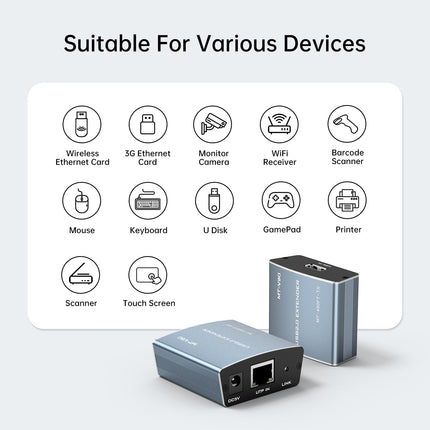 MT-VIKI USB-pikendus RJ45 Ethernet 100m USB üle RJ45 Etherneti Cat6/Cat5/Cat5e pikendus saatja ja vastuvõtja LAN-pikendus 480mbps hõbedane