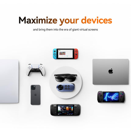 Rokid Joy 2, Max 2 AR Glasses Black with Dock, 215" Portable Display, 50° FOV and 600nits Luminance, Compatible with Android, Game Consoles and Computers