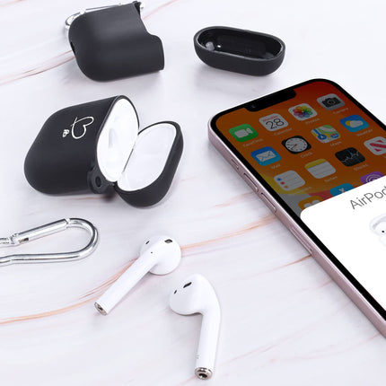 Newseego ümbris, mis ühildub AirPods 1 ja 2 ümbrisega, pehme silikoonist armas armastuse südamemustriga must kõrvaklappide ümbris, stiilsed AirPodsi lisatarvikud, kaasaskantav põrutuskindel kaitseümbris AirPods 1 ja 2 laadimisümbris
