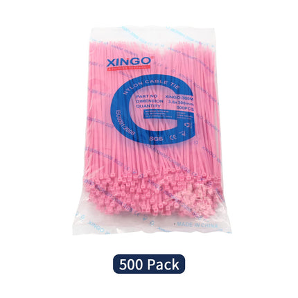 XINGO 500 tk roosasid kaablisidemeid, 300 mm x 3,6 mm, 18,2 kg tõmbetugevusega, UV-kindlad, iselukustuvad kaablisidemed sise- ja välistingimustes kasutamiseks