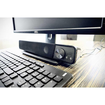 Speedlink BRIO Stereo Soundbar – arvuti heliriba, suurepärane helikvaliteet, 12 vatti, 2x 3,5 mm pesaühendus, USB A-pistik, helitugevuse regulaator, kõrvaklappide ja mikrofoni pesa, must