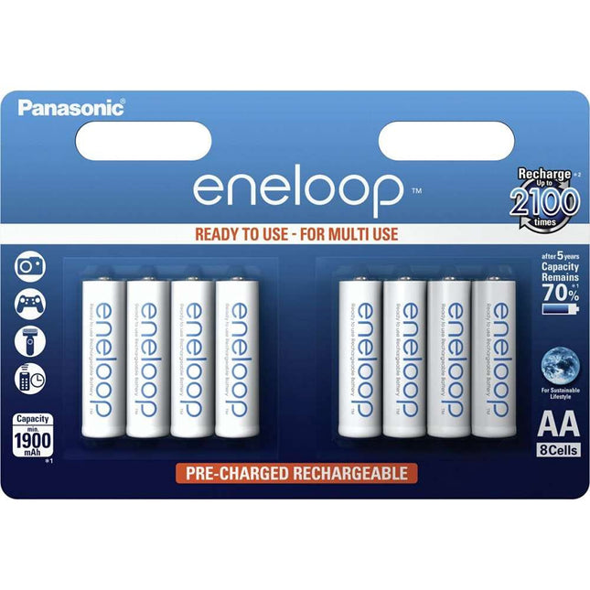 Panasonic eneloop, Ready-to-Use Ni-MH battery, AA Mignon, 8-pack, min. 2000 mAh, 2100 charging cycles, high performance and low self-discharge, rechargeable batteries