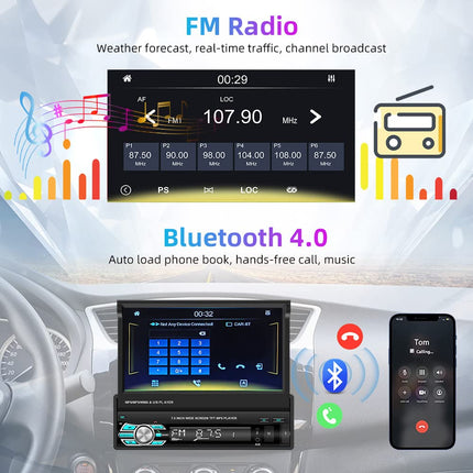 Podofo autoraadio 1 DIN Apple Carplay ja Android Autoga, 7-tollise ekraaniga autoraadio Bluetooth Handsfree/FM-raadio/SWC/peegliühenduse/USB + tahavaatekaameraga