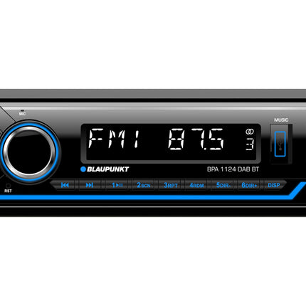 Blaupunkt BPA 1124 DAB BT, 1-DIN car radio, DAB+, Bluetooth, hands-free system, 2xUSB, Aux-in, Sub-Out, Multicolor, 200 Watt