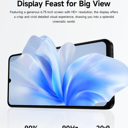 Ulefone Note 20 PRO Android 14 nutitelefon, 6,75-tolline HD+ suur ekraan, 8 GB RAM + 128 GB ROM, 50MP + 8MP + 2MP, kahe SIM-kaardiga nutitelefon, 6000mAh aku, sõrmejäljelugeja + näotuvastus, GPS, must