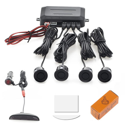 Wireless parking aid, reversing aid with 4 PDC parking sensors at the rear, distance warning kit with wireless LED display for cars, SUVs, vans, motorhomes and pickups (4 sensors, black)