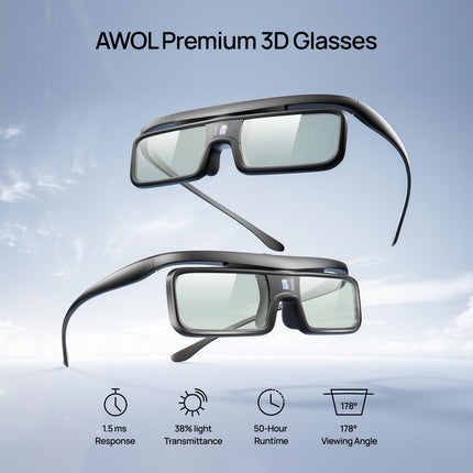 AWOL VISION DLP Link 3D-prillid, laetavad aktiivkatikuga prillid, ühilduvad AWOL VISION LTV-2500, LTV-3500, Vanish TV ja teiste DLP-Link 3D-projektoritega (2 tk komplektis)