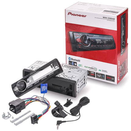 Pioneer MVH-330DAB, 1DIN autoraadio RDS ja DAB+ funktsioonidega, USB, AUX sisend, Bluetooth, madal paigaldussügavus