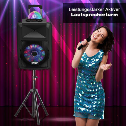 Pyle Partybox, suur Bluetooth-kõlar, 700W Boombox laetavate akude ja mikrofonikomplektiga, kaasaskantav muusikakarp, karaokekarp värvilise LED-valgusega, PA-süsteem USB, SD, FM, BT, AUX, käepideme ja ratastega