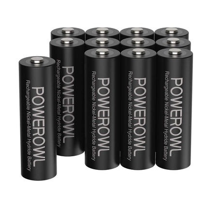 POWEROWL AA patarei 2800mAh laetavad akud AA 12 tk pakis (madal isetühjenemine, 1200 tsüklit) 1,2 V Ni-MH laetavad AA akud