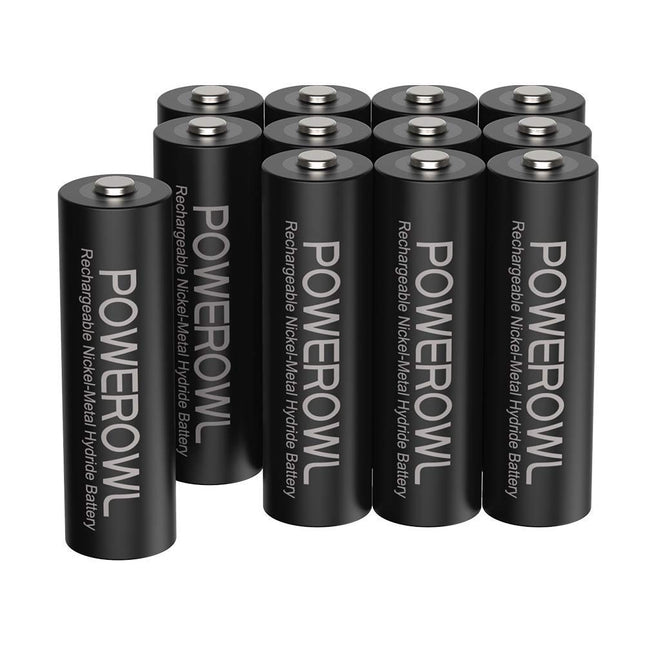 POWEROWL AA patarei 2800mAh laetavad akud AA 12 tk pakis (madal isetühjenemine, 1200 tsüklit) 1,2 V Ni-MH laetavad AA akud