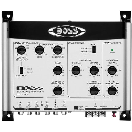 1 elektrooniline filtri, mis ühildub BOSS Audio Systems BX55 2/3-suunalise ekvalaiseriga. Ees/tagumine/subwoofer. Komplektis kaugjuhtimispult-subwoofer, 1 tk.