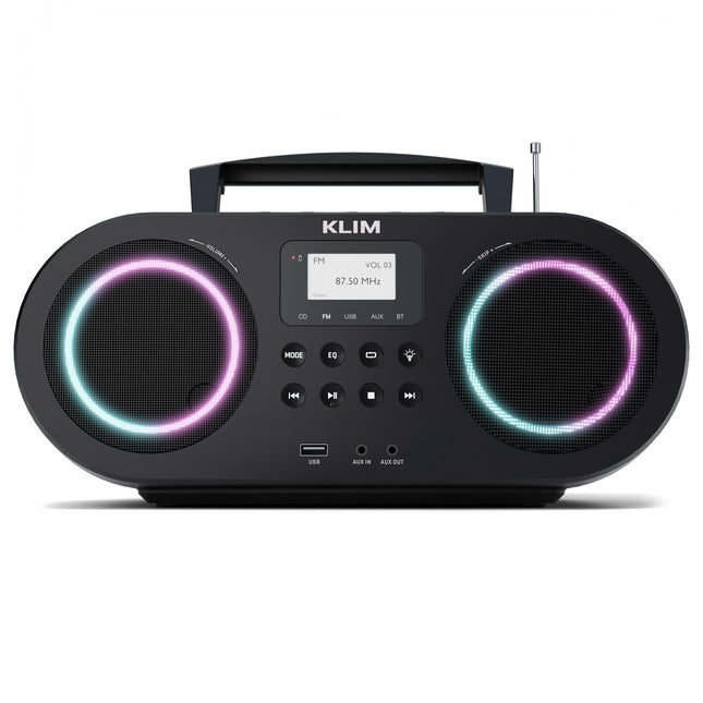 KLIM Boombox B5 raadio CD-mängijaga + FM-raadio, Bluetooth, AUX, USB + UUS + kaasaskantav CD-mängija juhtmevaba režiimi ja laetava akuga + CD-mängija automaatse unerežiimi ja digitaalse ekvalaiseriga