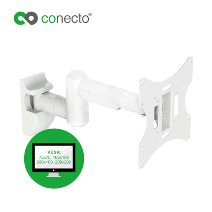 Conecto seinakinnitus monitoridele ja teleritele kuni 42 tolli, pöörlev (+/-90°), kallutatav (+/-20°), VESA 50x50, 75x75, 100x100, 200x100, 200x200, max. 30 kg kandevõime, valge, SA-CC50252-V2