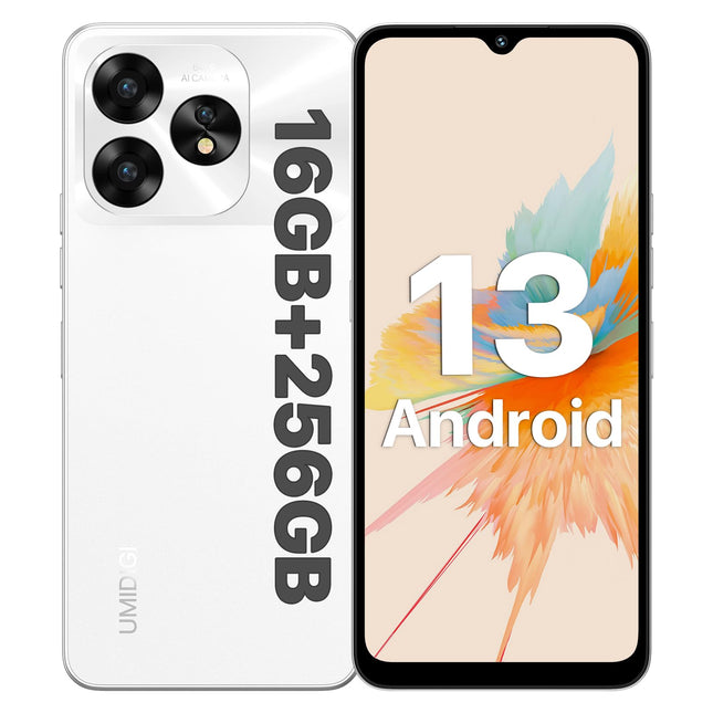 UMIDIGI A15 nutitelefon ilma lepinguta (2023), Android 13 NFC mobiiltelefon 16GB (8GB+8GB)+256GB (kuni 1TB), 64MP+16MP, 6,7" HD+ ekraan, 5000mAh+20W kiirlaadimine, 4G kahe SIM-kaardiga lukustamata mobiiltelefonid - valge