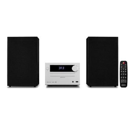 MEDION E64482 mikroaudiosüsteem, kompaktne süsteem (DAB+, CD-mängija, PLL FM-raadio, Bluetooth, MP3-mängija, AUX, kõrvaklapipesa, USB, unetaimer, hämardatav ekraan) hõbedane