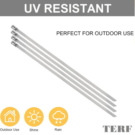 TERF® Stainless Steel Cable Ties, 200 mm x 7.9 mm, Heavy-Duty, Marine-Grade 316 Steel Ties, Secure and Self-Closing, for Indoor and Outdoor Use, Home, Office, Workshop, 20 Pack