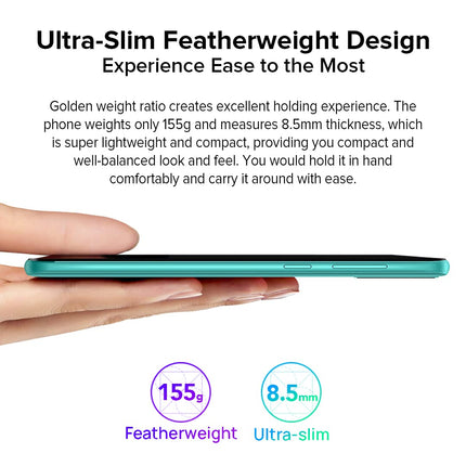 Ulefone Android 12 nutitelefon, Note 6T, 3 GB + 64 GB, 8,5 mm üliõhuke 4G kahe SIM-kaardiga mobiiltelefon, 6,1-tolline HD+ ekraan, 3 kaardipesaga disain, 13 MP + 5 MP kaamera, näotuvastus, GPS, lilla