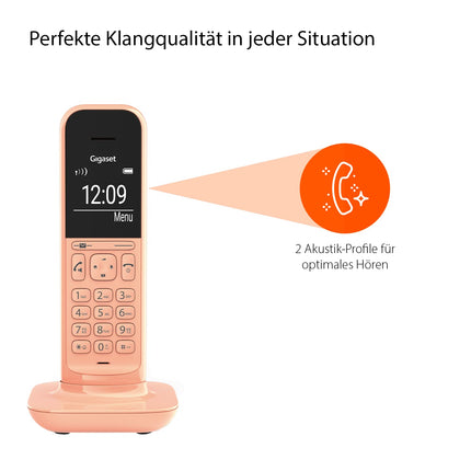 Gigaset CL390A - Cordless design DECT phone with answering machine and hands-free function - acoustic profiles - large graphic display and large display in dial mode &amp; phone menu, cantaloupe