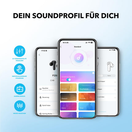 Soundcore by Anker P20i juhtmevabad Bluetooth-kõrvaklapid, 10 mm draiverid, Bluetooth 5.3, kohandatav ekvalaiser, 30-tunnine mänguaeg, IPX5 veekindlus, 2 tehisintellektiga mikrofoni, eraldi kasutatavad (helesinine)