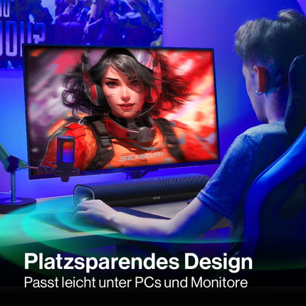 OXS Thunder Lite PC Gaming Soundbar, telerite heliribad virtuaalse ruumilise heliga, 2 täisribaelementi, bassitoru, kompaktne disain, HDMI/Aux/optiline ühilduvus, Bluetooth 5.0 juhtmevaba ühendus