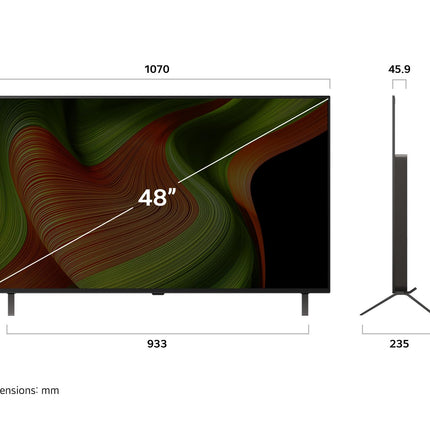 LG OLED48B59LA teler 48-tolline (121 cm) 4K OLED tehisintellektiga teler (α8 Gen2 4K tehisintellektiga protsessor, webOS 25, 120 Hz) [mudeliaasta 2025]