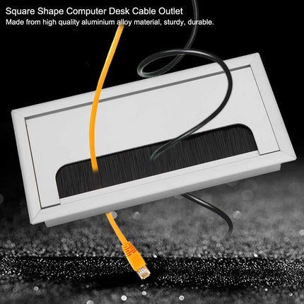 Computer Desk Cable Grommet, Square, Aluminum Alloy, Cable Grommet Insert, Top Opening, Organizer, for Offices, Entertainment Areas, Workstations, Silver