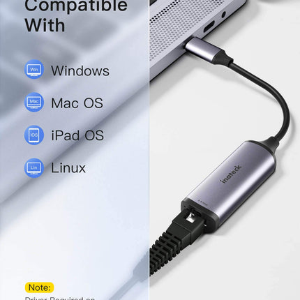 Inateck 2.5G Ethernet Adapter, USB Type-C to RJ45 Ethernet LAN Network Adapter, ET1001