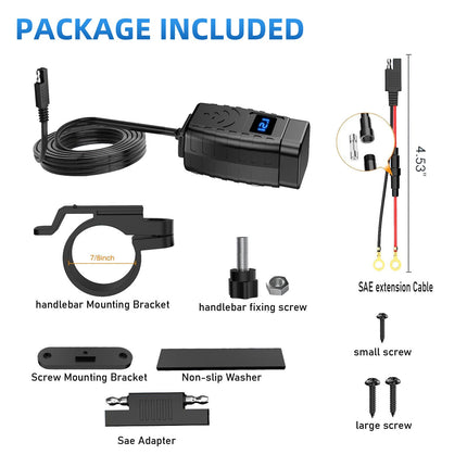 Lhdfyqt kahe USB-ga mootorratta telefonilaadija, mootorratta laadija, kiirühendusega adapter, toitepistik, QC3.0 PD, C-tüüpi ja USB, sõltumatu lüliti ja LED-voltmeetriga