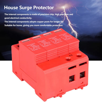 4P Home Surge Protector Low Voltage Arrester 40KA Surge Arrester DIN Rail for Thunder Protection, Three-Phase Four-Wire (4P40KA)
