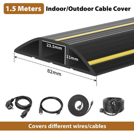 Floor Cable Cover, 1.5 Meter Outdoor Cable Protector, Cable Covers for Cables, Cable Cover for Wires, Floor Cable Tidy, 3 Cable Channels for Home, Offices, Retail,
