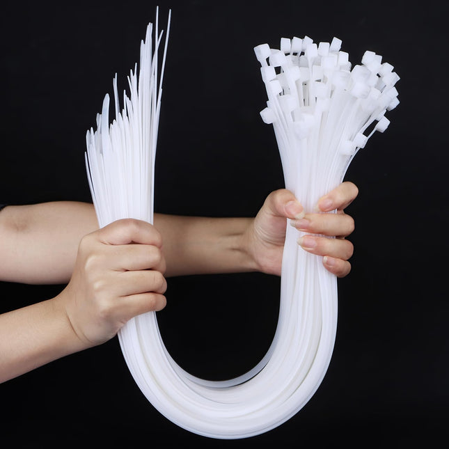 Cable Ties White Extra Long 100 Pieces 650 × 8.8mm Wide Cable Ties with 70 kg tensile strength Can be used indoors and outdoors for cable management