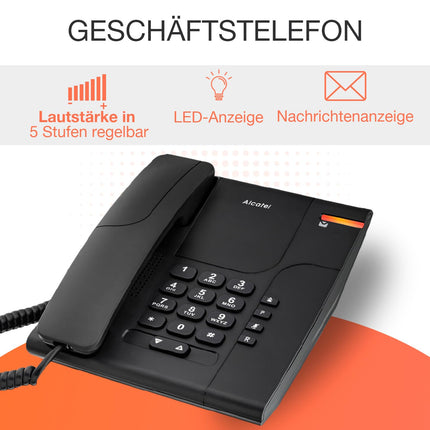 ALCATEL Temporis 180 PRO - Lauatelefon professionaalseks kasutamiseks - Vaigistusnupp - Visuaalne kõneindikaator - Reguleeritav helitugevus - Kordusvalimise nupp - Kontori-/seinakinnitus - Must