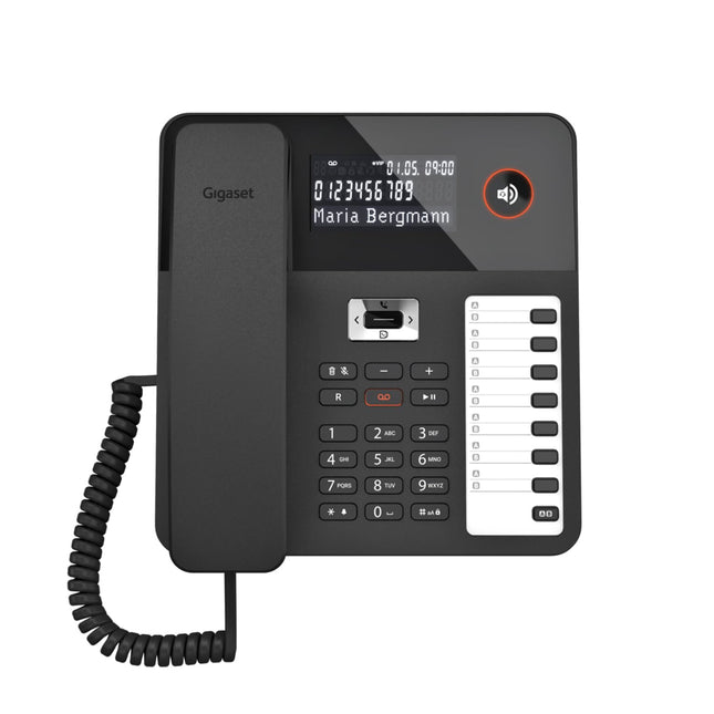 Gigaset Desk 800A - Juhtmega telefon automaatvastajaga - Kolmerealine LCD-ekraan - 5-suunaline navigeerimisnupp - Käed-vabad funktsioon - DTMF- või impulssvalimine, must [saksakeelne versioon]