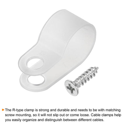 QUARKZMAN R-Type Cable Clip Wire Clamp, 13.2 mm 0.52 inch Nylon Screw Fastening Cable Tie Clips with Screws White for Cable Management Pack of 200