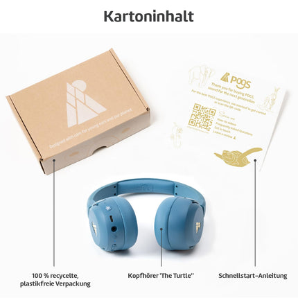 POGS juhtmevabad Bluetooth-kõrvaklapid mürasummutusega | The Turtle | Kokkupandavad vastupidavad kõrvaklapid | 85 dB helitugevuse piirang, mikrofon | Juhtmevaba muusika jagamine (sinine)