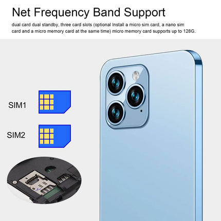 I14pro Max nutitelefon, 6,1-tolline IPS HD ekraan, 4G võrguga mobiiltelefon, 3 GB RAM, 64 GB ROM, 4000 mAh aku, mobiiltelefon, näotuvastus, GPS, kahekordne SIM-kaart, 16MP tagumine kaamera + (sinine)