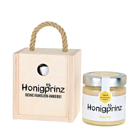 Honey Gift Set "Wooden Box with Cord" - 100% German Honey Honigprinz Family Beekeeping (1 x 250g)