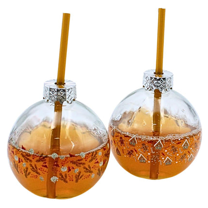 Drinking glass Christmas ball made of glass with straw as a set of 2, transparent with Christmas decoration, L/W/H 10 x 10 x 20 cm, capacity 220 ml