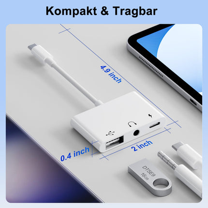 【3 ühes】USB C - 3,5 mm pistikupesa kõrvaklappide adapter laadijaga OTG USB-adapter, C-tüüpi Aux Audio kõrvaklappide pesa jaotur Samsung Galaxy S22/S21/S20 iPad Pro Air Pixel 6/5/4 (valge)